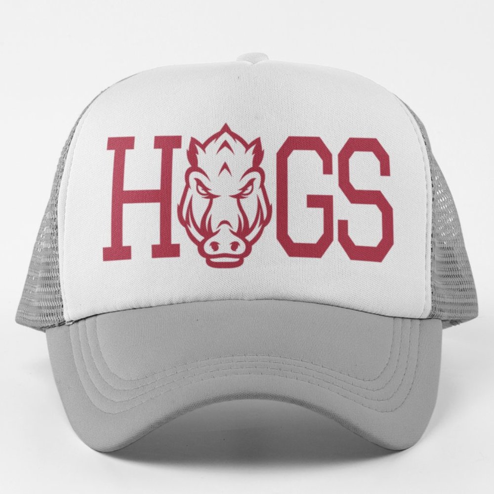 NEW Arkansas Razorbacks Hogs Head Logo Foam Trucker Mesh Snapback Hat WHITE GREY